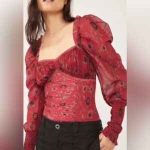 Free People Red Floral Bodysuit